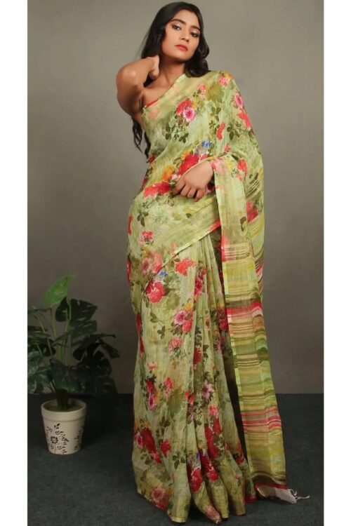 LINEN DIGITAL PRINT SAREE